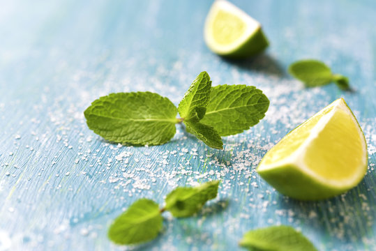 Lime and mint leaves.