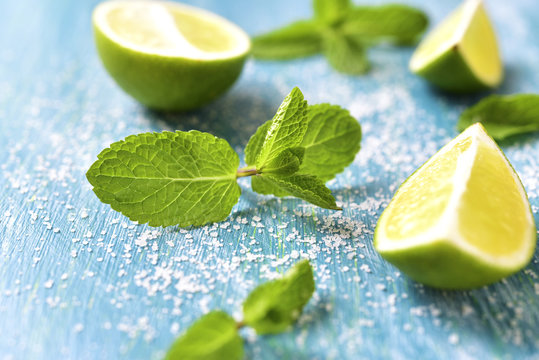 Lime and mint leaves.