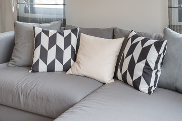 modern living room with black abd white pillows