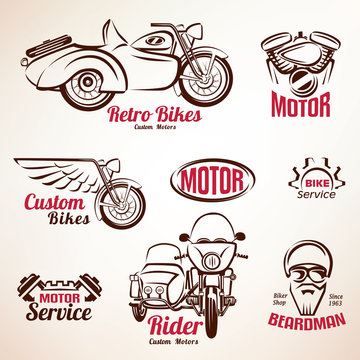 motorbikes emblems and labels set, retro motorcycle