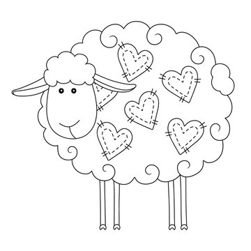 Funny sheep with hearts.