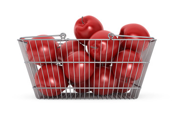 Supermarket Shopping Basket filled with Red Apples