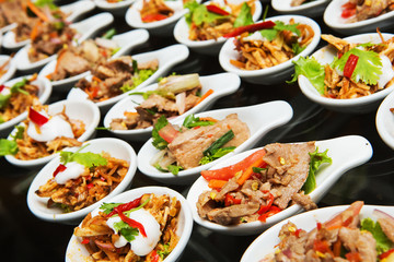 Luxury food and drinks on wedding table