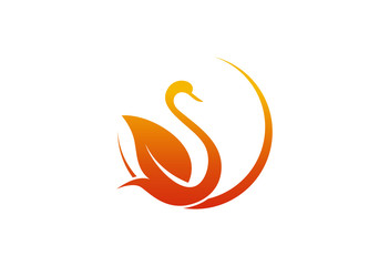 Fototapeta premium Circle Leaf Swan Logo Vector