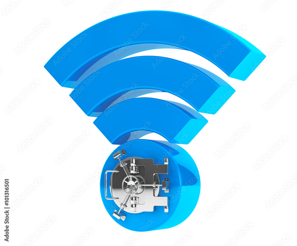 Aufkleber WiFi internet security concept. 3d symbol wifi with Bank Safe Do