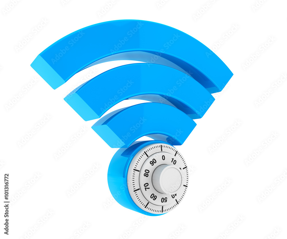 Poster WiFi internet security concept. 3d symbol wifi with Padlock