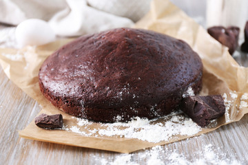 Home made chocolate pie on craft paper