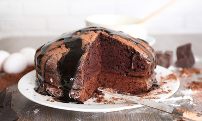 Home made chocolate pie on plate