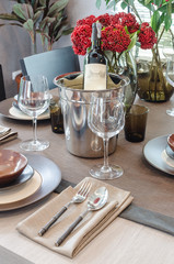 luxury table set on wooden dinning table