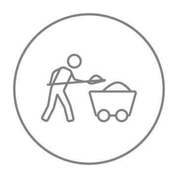 Mining worker with trolley line icon.