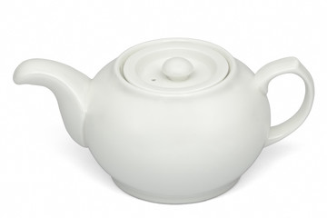 White teapot, isolated on white background, with clipping path