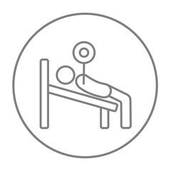 Man lying on bench and lifting barbell line icon.