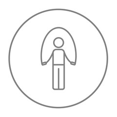 Man exercising with skipping rope line icon.
