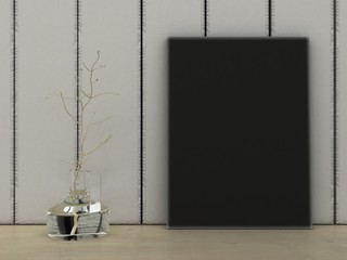 Empty blackboard in shabby chic, vintage style. Scandinavian style home interior decoration. Copy paste image.