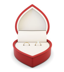 Wedding rings in a gift box on a white background. 3d renering