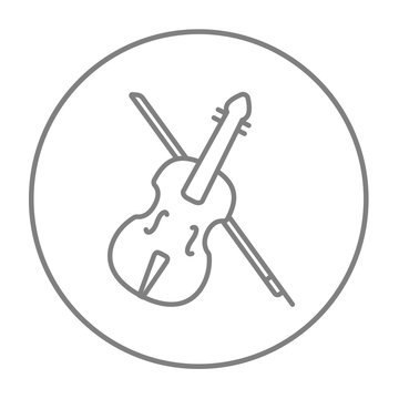 Violin with bow line icon.
