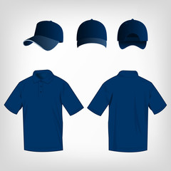 Sport blue polo shirt and baseball cap isolated set vector