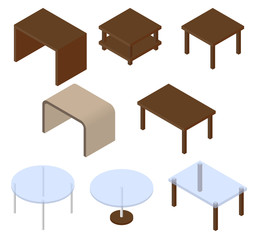 Set of eight cupboards. Vector illustration. Set for isometric interior.