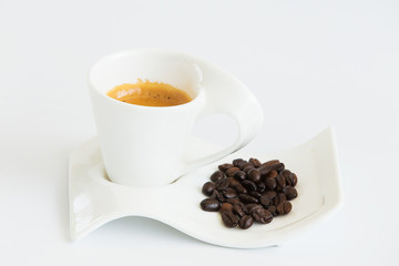 cup of coffee over white background