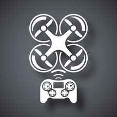 Drone with remote control icon, vector