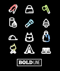 Camping sign set. tourism and travel icon