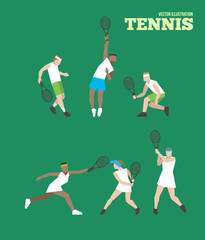 Tennis figure peoples with tennis racket set.