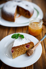 sweet honey cake with cherries 