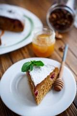 sweet honey cake with cherries 
