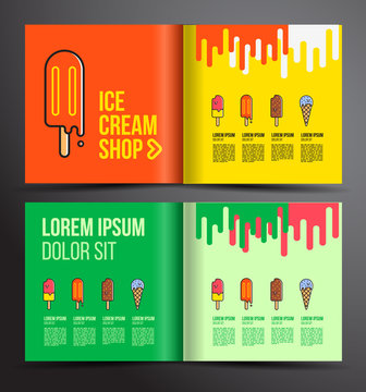 Ice cream brochure design. Menu for ice cream shop.