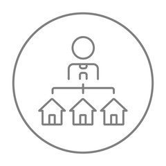 Real estate agent with three houses line icon.