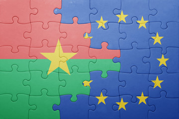 puzzle with the national flag of burkina faso and european union