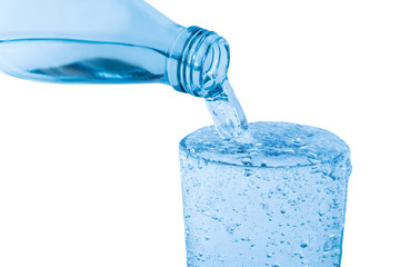 Close-up Pouring glass of water from a glass bottle 