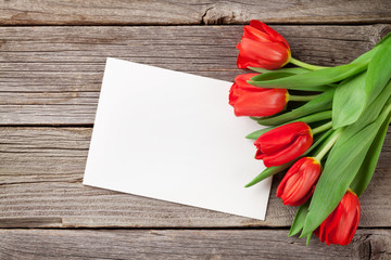 Red tulips and Valentines day greeting card