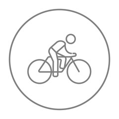 Fototapeta na wymiar Man riding bike line icon.