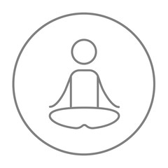 Man meditating in lotus pose line icon.