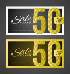 Sale coupon or gift voucher with gold inscription.