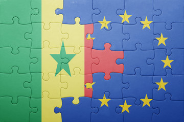 puzzle with the national flag of senegal and european union