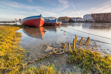Fishing boats used for tuna fishing by an ancient Phoenician art of fishing called 'Almadraba'....