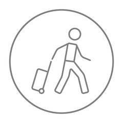 Man with suitcase line icon.