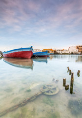 Fishing boats used for tuna fishing by an ancient Phoenician art of fishing called 'Almadraba'. Barbate, Cadiz, Spain.
