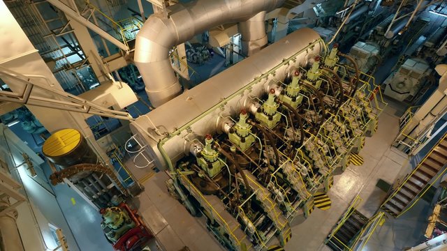 Engine room space of large motor vessel main engine