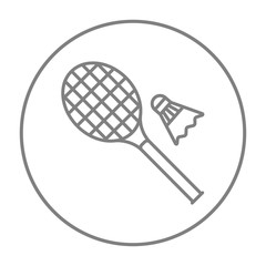 Shuttlecock and badminton racket line icon.