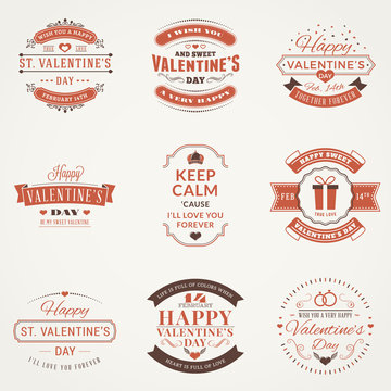 Set Of Retro Happy Valentines Day Badges and Labels. Typography Design Template. Vector Illustration