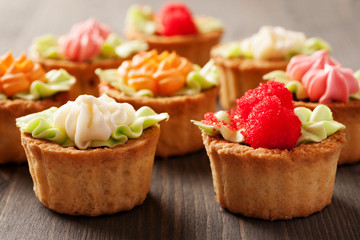 Cake basket on a wooden table