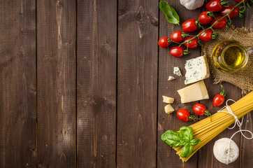 Still life photo, background with pasta and cheese