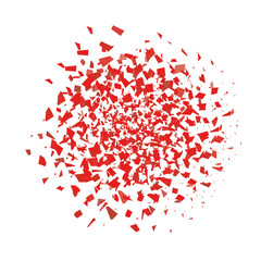 Fototapeta na wymiar Explosion cloud of red pieces. Confetti. Vector illustration