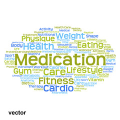 Vector concept or conceptual abstract health diet or sport word cloud or wordcloud isolated on white background