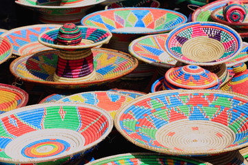 Colorful basketry in the sunday market. Senbete-Ethiopia. 0048