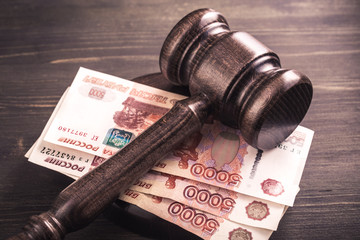 Gavel and some ruble banknotes