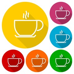 Coffee cup vector icons set with long shadow